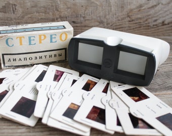 Vintage Stereoscope 3D Viewer: USSR Slide Projector with 20 Slides