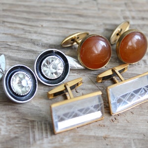 3 pares de gemelos vintage para hombre con piedras / gemelos antiguos Regalo para hombre Joyas de boda para hombre Gemelos antiguos Gemelos retro