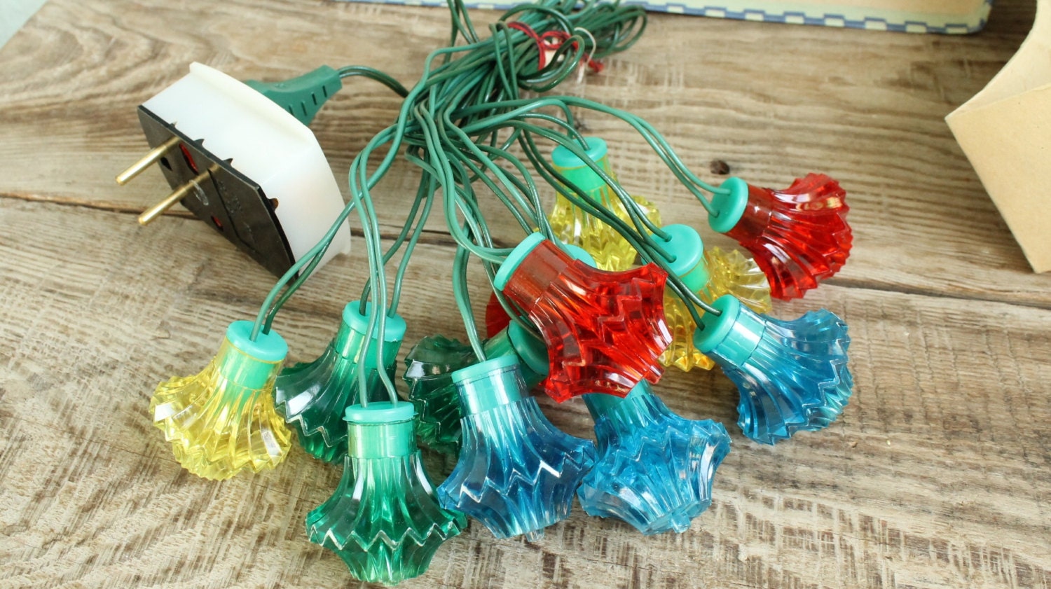 Vintage Soviet USSR Christmas Tree Lights Garland Ornament Decor Electric 220V colourful lights ... 12 lights ...  christmas tree decoration