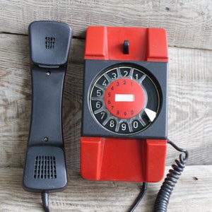 Telefono rotativo d'epoca, telefono retrò "Telkom" / anno 1990, Polonia / telefono rotativo a quadrante circolare, telefono fisso d'epoca / Vecchio telefono da tavolo a quadrante