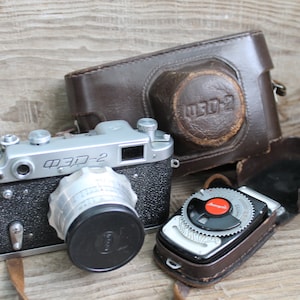 Vintage camera FED 2  with light meter Leningrad, FED camera, retro Rangefinder camera, Industar 26 M leans, vintage collectible camera