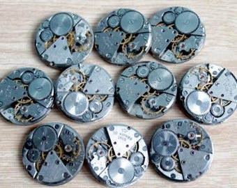 Lot de 10 mouvements de montre vintage : accessoires de bijouterie steampunk (25 mm)