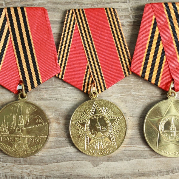 medals ... Set of 3 Soviet  military medals:  50, 60 & 65 Years of Victory in World War II