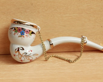 Porcelain Tobacco Pipe: Floral Home Decor, Wall Hanging (6.5 inches)