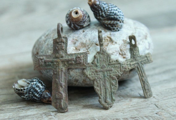 Ancient Bronze Crosses - Medieval Jewelry Artifac… - image 1