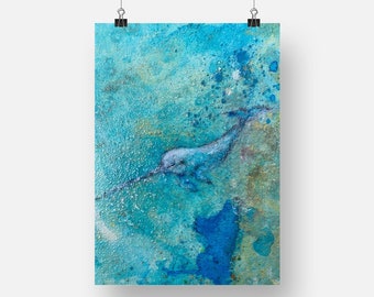 Turquoise narwal: Ocean Whisper Narwhal Art Oceaan geïnspireerd zeeleven schilderij aquatische nautische gelukzaligheid onderwater schoonheid kust decor