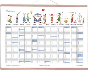 Wichtel & Friends Holiday Planner - Birthday - Jahresplaner - Familienplaner - monatlicher Kalender - Wochenplaner - Geburtstagskalender