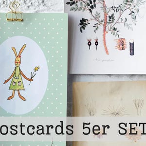 Vintage Easter Bunny 5er Postcard Set Springtime Bunnies A Charming Easter Bunny Art Watercolor Illustrations Hand-painted Season Greetings