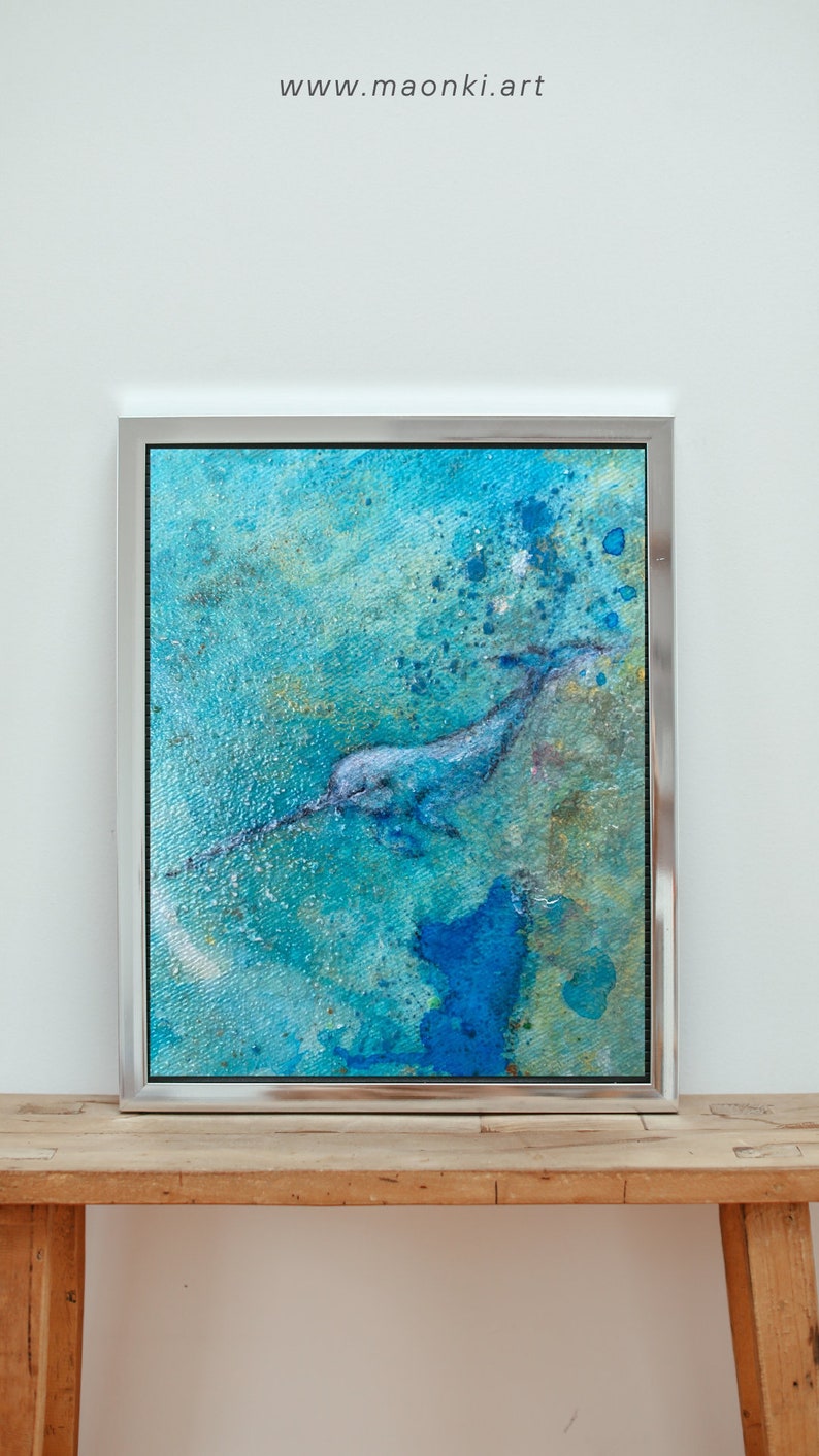 Turquoise Narwhal: Ocean Whisper Narwhal Art Ocean Inspired Sea Life Painting Aquatic Nautical Bliss Underwater Beauty Coastal Decor Bild 2