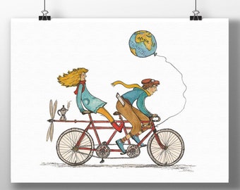 Bicyclekarte "Tandem Love"  Fahrrad Tandem Liebe Travel Combi favor card for 60's Valentinskarte Vintage Christmas Get Married Be in Love