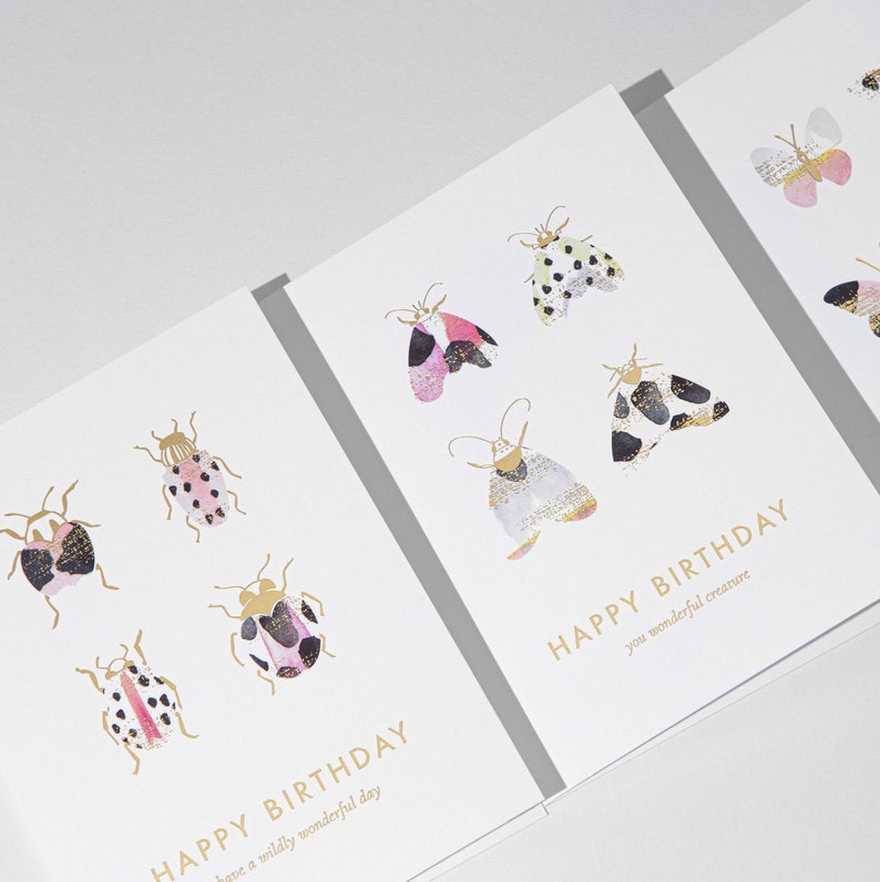 Happy Birthday, Wonderful Creature Moth Card Moth Card Watercolour Card Foil Card Letterpress Card Luxury Card FSC Certified image 2