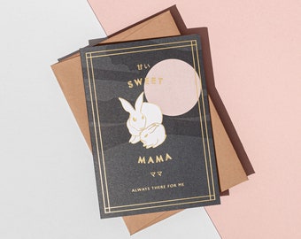Sweet Mama Bunnies Card | Mothers Card | Thank You Card | Mom Card | Rabbit Card | Mothers Day Card | Foil Card | Letterpress Card