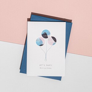 Lets Party, Geburtstag Ballons Karte | Geburtstagskarte | Aquarell-Karte | Folie Karte | Buchdruck-Karte | Luxus-Karte | FSC-zertifiziert