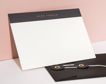 Personalised Foil Printed Notecards, Ebony | Letterpress Correspondence Cards | Bespoke Custom Stationary | Gifts for Him | Letterbox Gift
