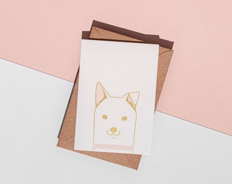 Cute Dog Card - Foil Printed Card; Luxury Card, Letterpress Card, Greetings Card, Animal Card, Kids Birthday Card, Japanese Card