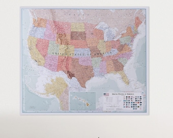 Executive Map of the USA - Front Side Laminated - 36 x 48 inches - Road trip, united states, USA map, home decor, wall hanging, living room