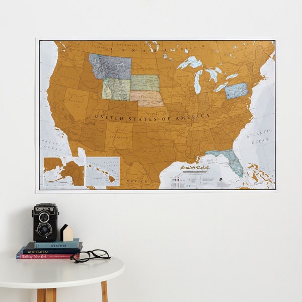 Scratch Off Map USA - travel gift map United States , gifts for him, gifts for her, sizes 17 x 11 and 34 x 22