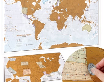 Scratch Off Map of the World Poster + USA Scratch Off Map -gift for him, gift for her, travel gift, gift, wall hanging, travel map
