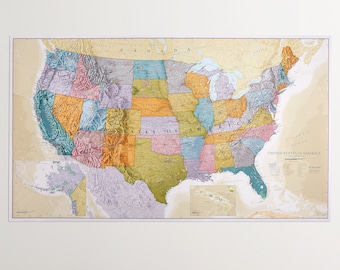 XXL Classic USA Wall Map - Map of The USA Poster - Front Lamination - 46 x 80 or 24 x 36