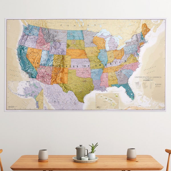 XXL Classic USA Wall Map - Map of The USA Poster - Front Lamination - 46 x 80 or 24 x 36