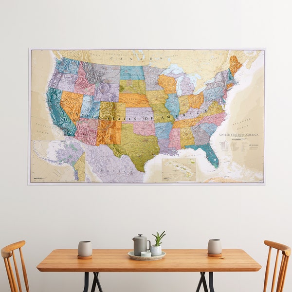 XXL Classic USA Wall Map - Map of The USA Poster - Front Lamination - 46 x 80 or 24 x 36