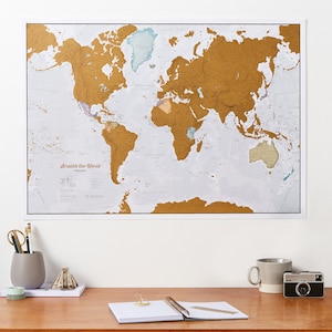Scratch off Map Poster Most Detailed World Map, gift for him, gift for her, travel gift, gift, wall hanging, travel map image 2