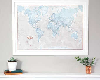 Aqua Map Of The World Art Print - Home decor, world map, wall art, wall hanging, home, living room, bedroom, study, world map poster