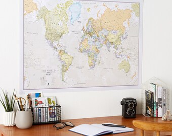 Classic World Map - home decor, living room, bedroom, wall art, vintage map, large world map, push pin map, gift for him, gift for her