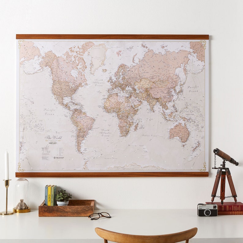 Antique Style World Map Canvas: Push Pin Travel Wall Art - Etsy