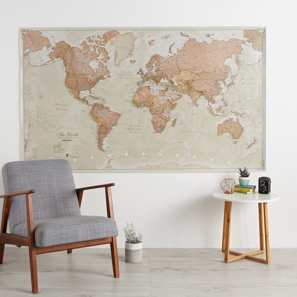 Huge Antique World Map, 77.5 x 46, Vintage, elegant, home decor, home, bedroom, living room, wall art, map poster