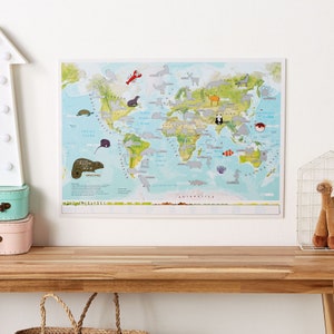 Scratch Off Kids Animals of the World Map Poster Gift - Ideal Gift for Children - 17 x 22