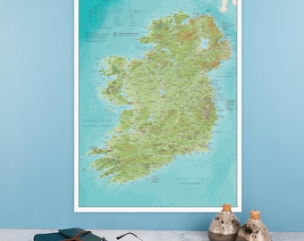 Ireland Travel Wall Map Poster Art - Front Sheet Laminated - Ireland Travel Gift