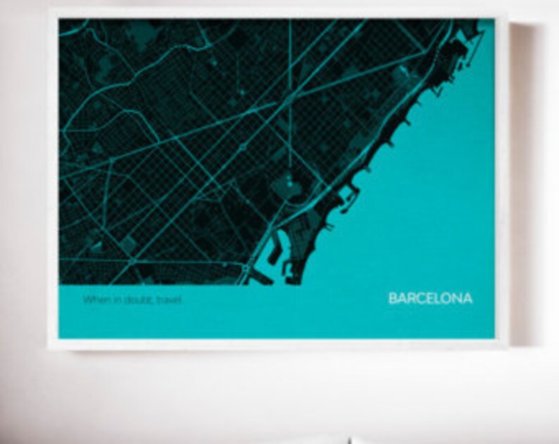 Framed Barcelona City Street Map Print city, print, gift, wall décor, map, travel print, gift for him, gift for her, free shipping Bild 5