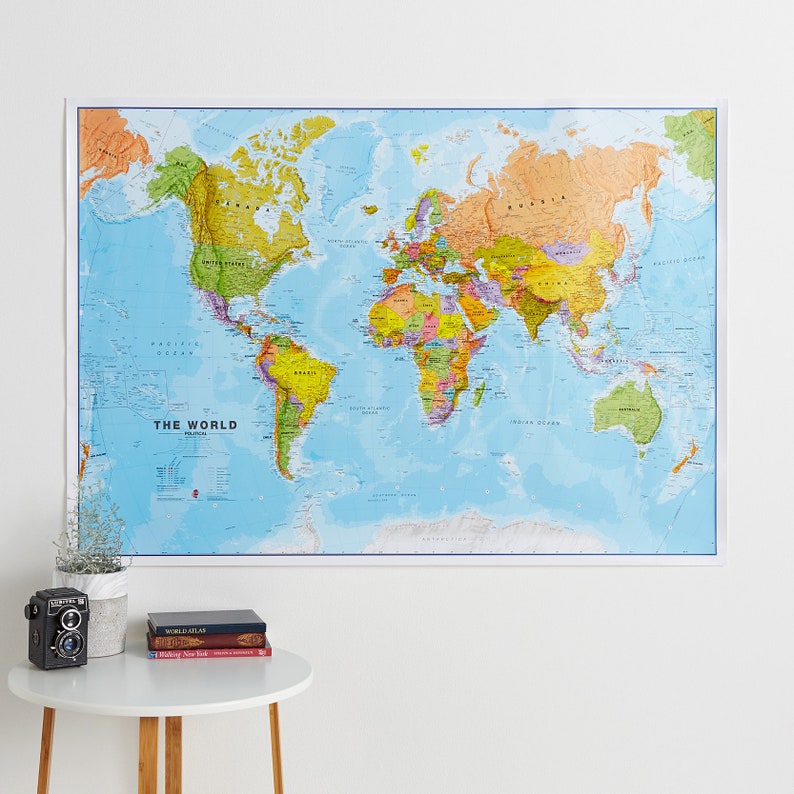 Political Map of the World home, wall hanging, push pin map, living room, gift, bedroom, home decor, map poster, study, FREE Shipping image 2