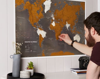 Scratch the World ® Black Map Edition - scratch off places you travel poster - wall hanging, gift, gift for him, gift for her, free shipping