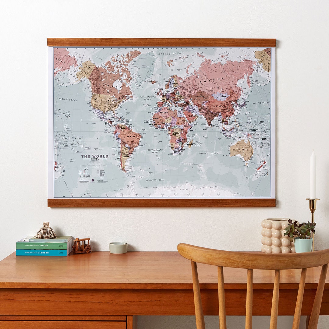 Travel Map of World Wall Décor Executive Style, Large Canvas Wall Art
