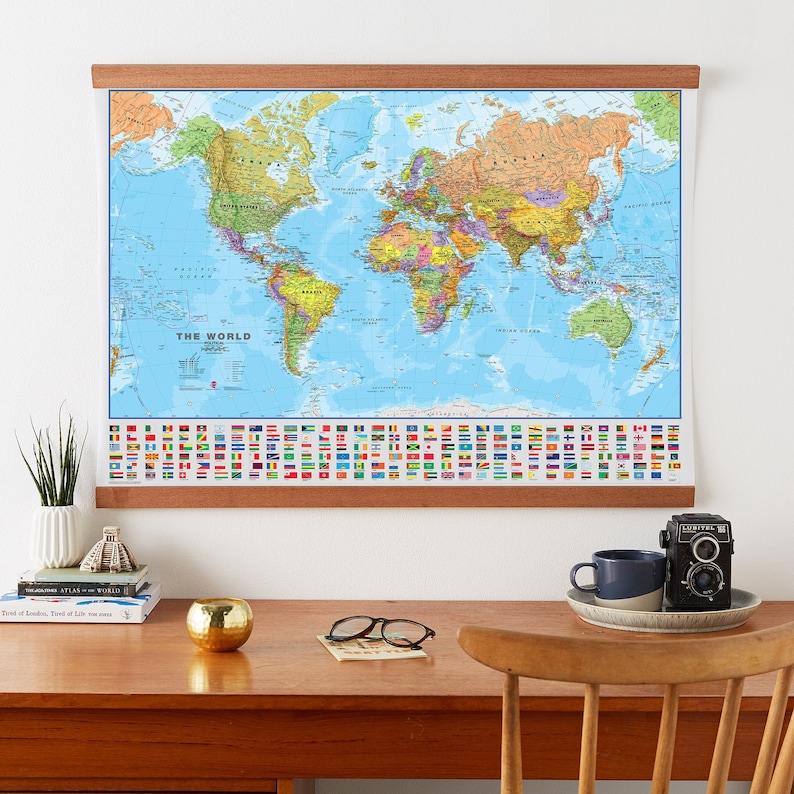 Political World Map with Flags Poster - home, wall hanging, push pin map, living room, bedroom, home decor, map poster, study, FREE Shipping image 5