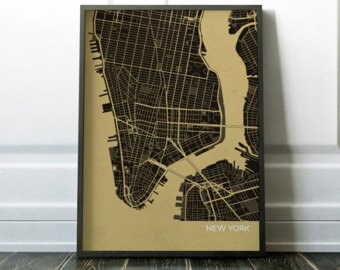 Framed New York City Street Map, Travel Print - city, print, gift, wall décor, travel map, travel print, gift for him, gift for her,