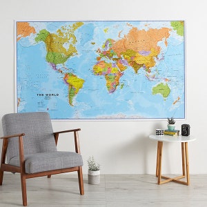 Political Map of the World 80 x 46 inches -Largest single printed sheet available , laminated, wall hanging, map poster, world map