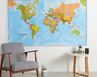 Political Map of the World 80 x 46 inches -Largest single printed sheet available , laminated, wall hanging, map poster, world map