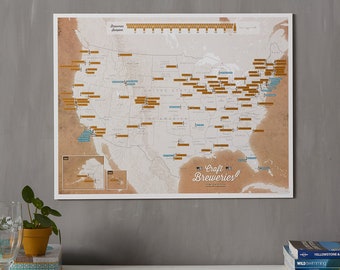 Scratch Off USA Map Craft Breweries Print - beer poster - gift for him, travel gift, gift, gifts for men