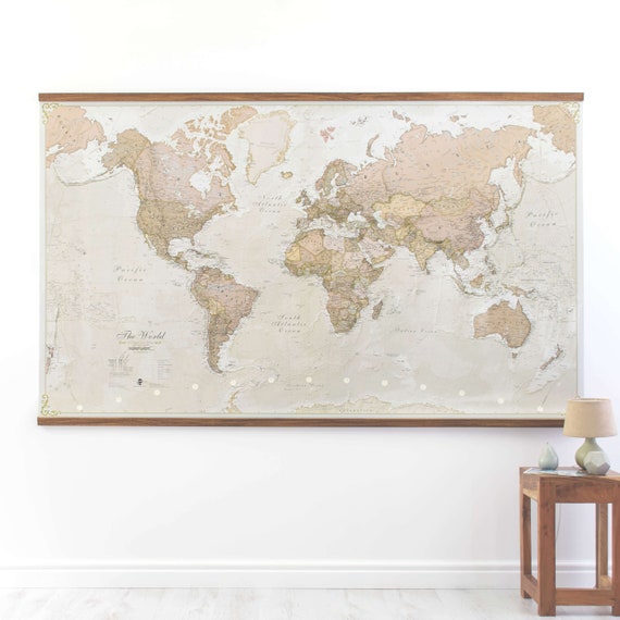 world map wall hanging Antique World Map Home Wall Hanging Push Pin Map Living Etsy world map wall hanging