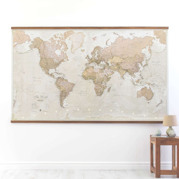 Antique World Map - home, wall hanging, push pin map, living room, gift, bedroom, home decor, map poster, study