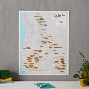 Scratch Off Rocky Mountain Peaks Map Poster - Rockies, gift for him, gift for her, scratch off, USA map, travel gift, gift