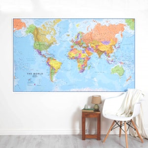 Political Map of the World home, wall hanging, push pin map, living room, gift, bedroom, home decor, map poster, study, FREE Shipping image 3
