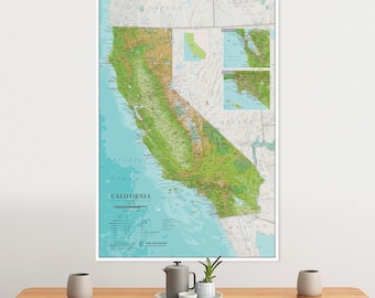 California Wall Map Poster - Front Sheet Laminated - 17 x 22 inches