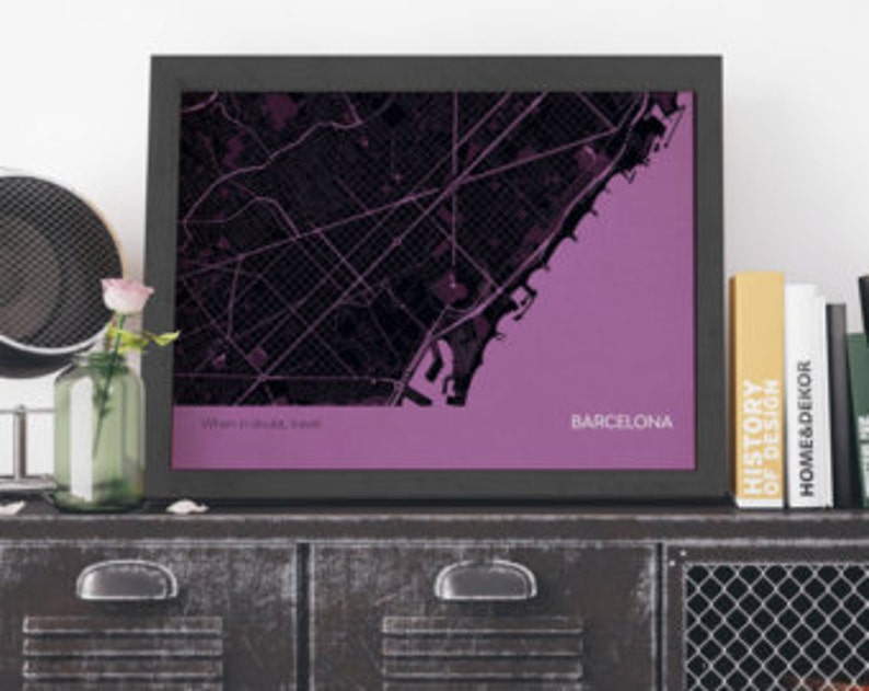 Framed Barcelona City Street Map Print city, print, gift, wall décor, map, travel print, gift for him, gift for her, free shipping Bild 2