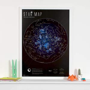Mapa de estrellas que brilla en la oscuridad - regalo, niños, dormitorio, mapa ilustrado, decoración del hogar, colgante de pared, cartel de mapa, envío gratuito