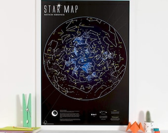 Glow in the Dark Star Map - gift, children, bedroom, illustrated map, home decor, wall hanging, map poster, Free Shipping