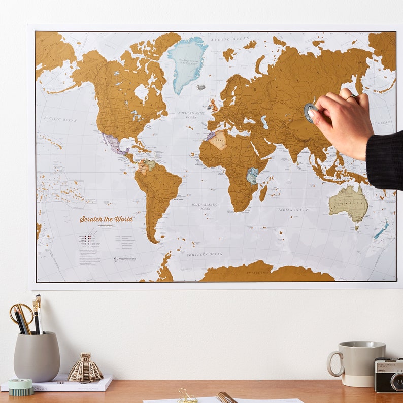 Scratch off Map Poster Most Detailed World Map, gift for him, gift for her, travel gift, gift, wall hanging, travel map image 1